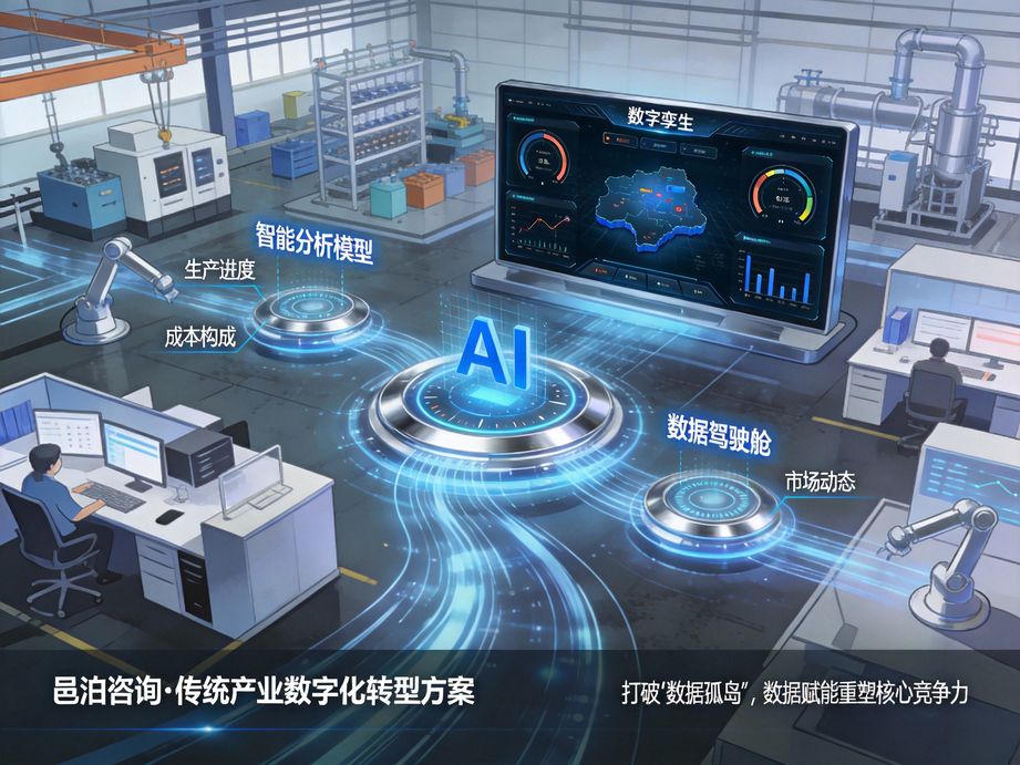 邑泊咨詢立足企業(yè)實際經(jīng)營現(xiàn)狀，以人工智能為技術(shù)支撐，打造低成本高成效的數(shù)字化轉(zhuǎn)型實施咨詢方案。