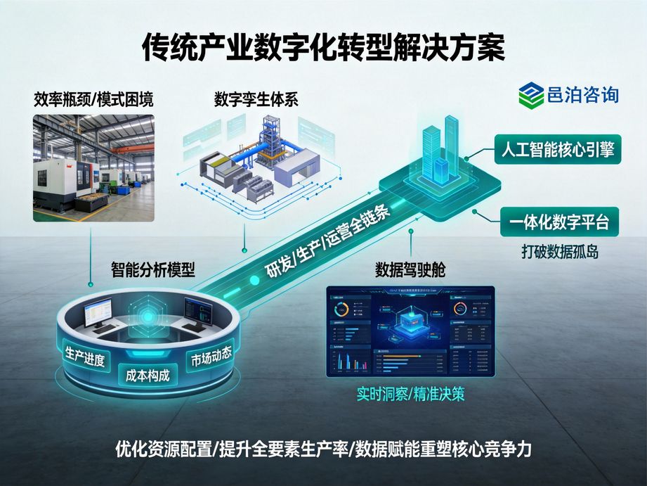 以人工智能技術(shù)為核心，邑泊咨詢?yōu)槠髽I(yè)數(shù)字化轉(zhuǎn)型破解技術(shù)難題，實(shí)現(xiàn)傳統(tǒng)業(yè)務(wù)的智能化轉(zhuǎn)型升級(jí)。
