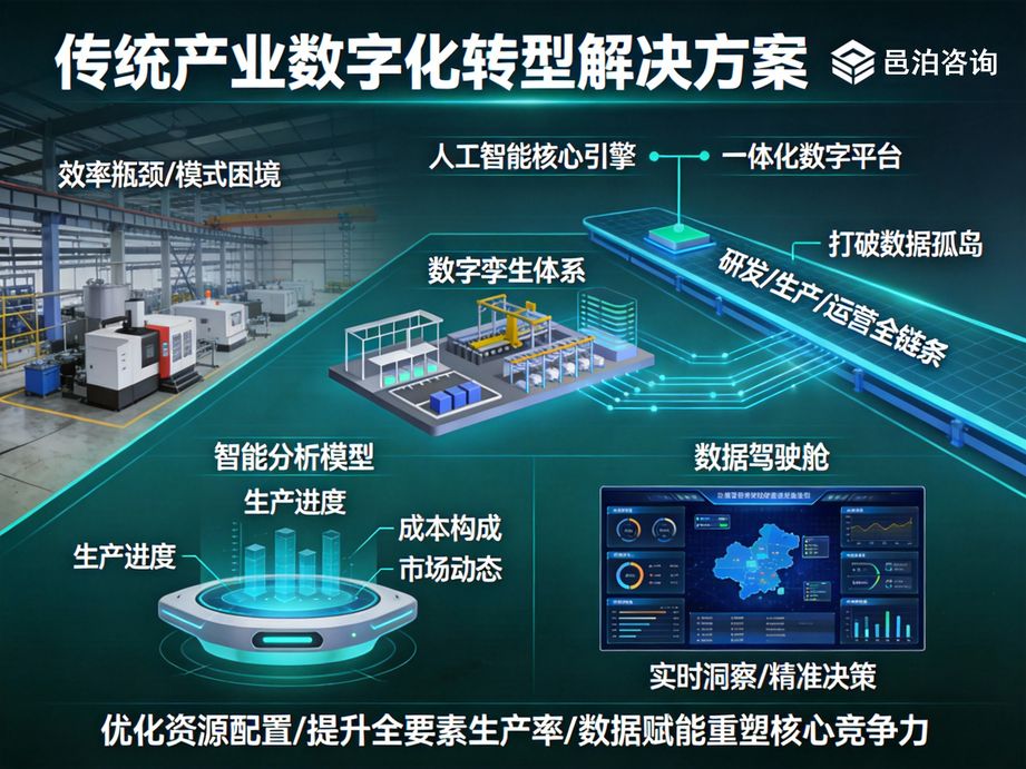 邑泊咨詢深耕企業(yè)服務(wù)領(lǐng)域，以人工智能技術(shù)為核心引擎，助力各行業(yè)企業(yè)落地?cái)?shù)字化轉(zhuǎn)型全流程解決方案，破解轉(zhuǎn)型痛點(diǎn)。
