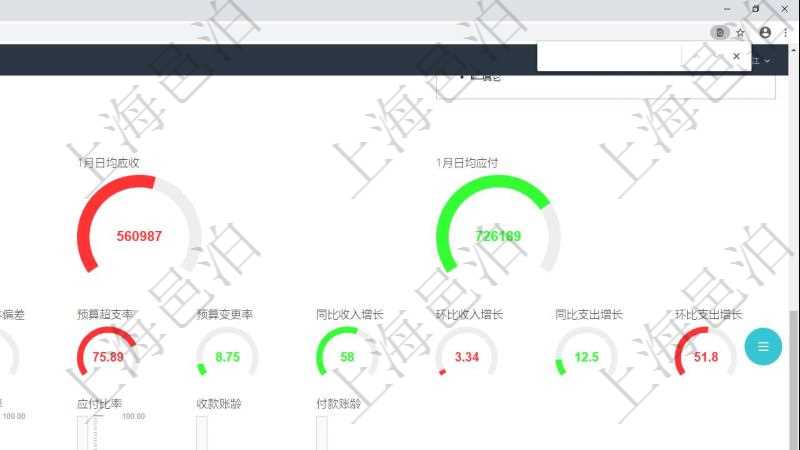 項目管理軟件財務核算管理總經理儀表盤可以調控多種參數(shù)指標：預算偏差、超值比率、收入增長、支出增長、資產負債率、應收比率、應付比率、收款賬齡、付款賬齡。