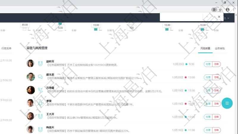 項(xiàng)目管理軟件項(xiàng)目管理總經(jīng)理儀表盤可以查看業(yè)務(wù)溝通信息，比如創(chuàng)意討論、行政支持，同時(shí)也可以查看審批與風(fēng)險(xiǎn)管理，比如風(fēng)險(xiǎn)披露、業(yè)務(wù)審批?？梢允褂蔑瀳D查看1年業(yè)務(wù)貢獻(xiàn)和1年客戶貢獻(xiàn)。
