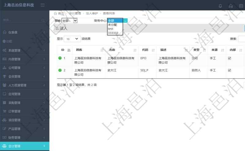 法人維護是項目管理軟件會計管理的一個功能。通過法人維護可以查詢到法人詳細信息，比如：法人名稱、代碼、描述、類型、來源、是否集團內(nèi)部法人、法人財務中心等信息。