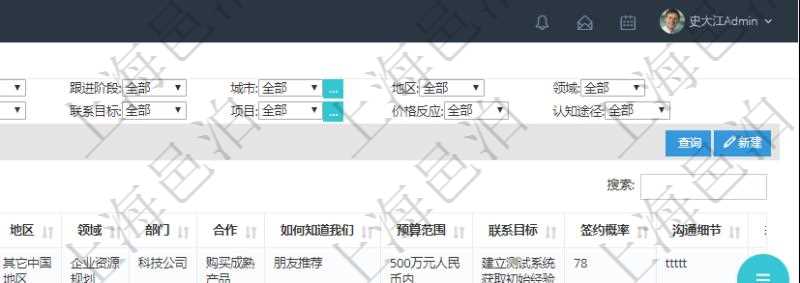 在項(xiàng)目管理軟件CRM客戶關(guān)系管理系統(tǒng)中查詢返回的客戶拜訪列表字段信息有：潛在客戶、來訪方式、跟進(jìn)級別、跟進(jìn)階段、城市、地區(qū)、領(lǐng)域、部門、合作方式、如何知道我們、預(yù)算范圍、聯(lián)系目標(biāo)、簽約概率、溝通細(xì)節(jié)等。