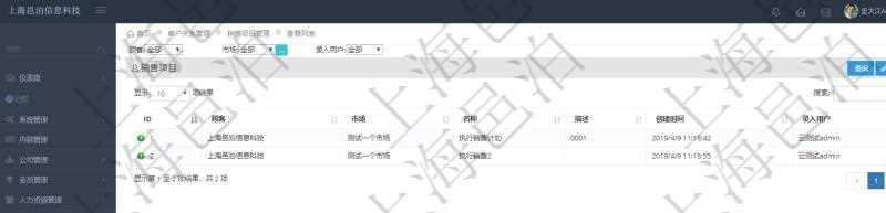 在項(xiàng)目管理軟件CRM客戶關(guān)系管理系統(tǒng)里查詢銷售項(xiàng)目范圍的字段信息有：市場(chǎng)、項(xiàng)目名稱、項(xiàng)目描述、創(chuàng)建時(shí)間、錄入用戶。