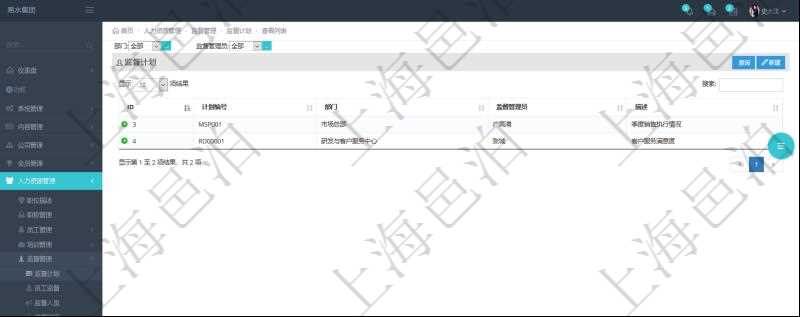 在項目管理軟件人力資源模塊，查詢監(jiān)督計劃信息返回計劃編號、部門、監(jiān)督管理員及描述等。