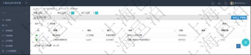 在項目管理軟件MES生產(chǎn)制造管理系統(tǒng)中查詢生產(chǎn)計劃列表返回單位、部門、名稱、代碼、描述、周期天數(shù)。