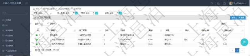 在項目管理軟件MES生產(chǎn)制造管理系統(tǒng)查詢加工租用配置列表時返回：加工配置、序號、物資、數(shù)量、容器、描述、租用小時及開始小時等。