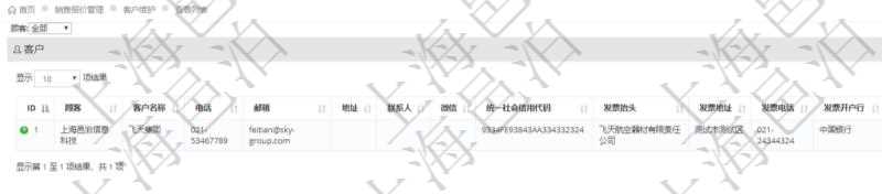 在項(xiàng)目銷售報(bào)價(jià)管理系統(tǒng)查詢客戶維護(hù)信息時(shí)返回：客戶名稱、電話、郵箱、地址、聯(lián)系人、微信、統(tǒng)一社會信用代碼、發(fā)票抬頭、發(fā)票地址、發(fā)票電話、發(fā)票開戶行、發(fā)票賬號。