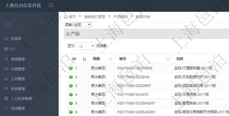 通過項目管理軟件銷售報價管理系統(tǒng)可以查詢維護報價產(chǎn)品信息：產(chǎn)品編號、產(chǎn)品名稱、產(chǎn)品描述、產(chǎn)品種類、產(chǎn)品單價、產(chǎn)品最低價、產(chǎn)品成本、產(chǎn)品數(shù)量、產(chǎn)品單位等。