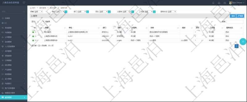 在項目管理軟件里可以使用服務管理系統(tǒng)管理維護服務，查詢服務列表的時候返回服務配置信息：單位、部門、團隊、父服務、服務名稱、服務描述、序號、工作流、服務狀態(tài)等。