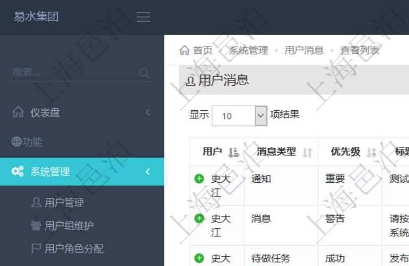 項目管理軟件使用用戶通知來實現(xiàn)系統(tǒng)與用戶之間的溝通，系統(tǒng)管理員可在用戶消息查詢頁面查詢得到所有用戶通知。