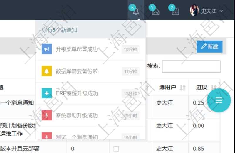 項目管理軟件使用用戶通知來實現(xiàn)系統(tǒng)與用戶之間的溝通，系統(tǒng)管理員可在用戶消息查詢頁面查詢得到所有用戶通知。