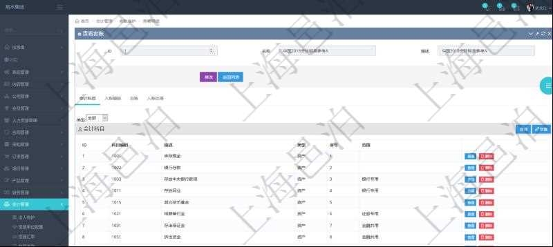 項(xiàng)目管理軟件會(huì)計(jì)管理模塊套賬明細(xì)查詢還可以關(guān)聯(lián)查詢更多相關(guān)資料，比如會(huì)計(jì)科目配置：科目編碼、科目描述、科目類型、序號(hào)及適用范圍。