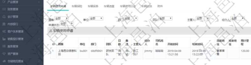 在項(xiàng)目管理軟件車輛管理系統(tǒng)查詢車輛信息還會(huì)返回關(guān)聯(lián)的車輛使用申請記錄：單位、部門、團(tuán)隊(duì)、目的、備注、主管人、經(jīng)辦人、司機(jī)姓名、開始時(shí)間、結(jié)束時(shí)間、出發(fā)地址、結(jié)束地址、預(yù)計(jì)里程、申請人、批準(zhǔn)人、申請時(shí)間、批準(zhǔn)時(shí)間、申請狀態(tài)。