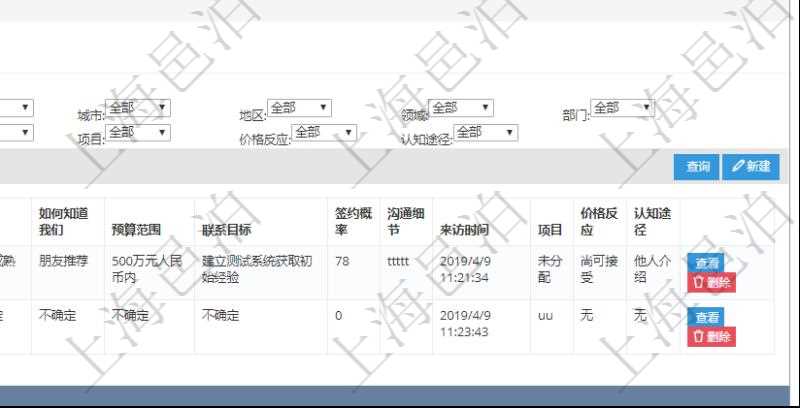 在項(xiàng)目管理軟件CRM客戶關(guān)系管理系統(tǒng)中，查看潛在客戶明細(xì)信息時(shí)可以查看的字段基本信息有：客戶名稱、客戶編號(hào)、客戶電話、實(shí)際客戶檔案、實(shí)際名稱、郵箱、地址、職業(yè)、性別、年齡、錄入用戶及創(chuàng)建時(shí)間。同時(shí)還可以查詢到關(guān)聯(lián)的客戶拜訪信息：來訪方式、跟進(jìn)級(jí)別、跟進(jìn)階段、城市、地區(qū)、領(lǐng)域、部門、合作方式、如何知道我們、預(yù)算范圍、聯(lián)系目標(biāo)、簽約概率、溝通細(xì)節(jié)、來訪時(shí)間、項(xiàng)目、價(jià)格反應(yīng)、認(rèn)值途徑。
