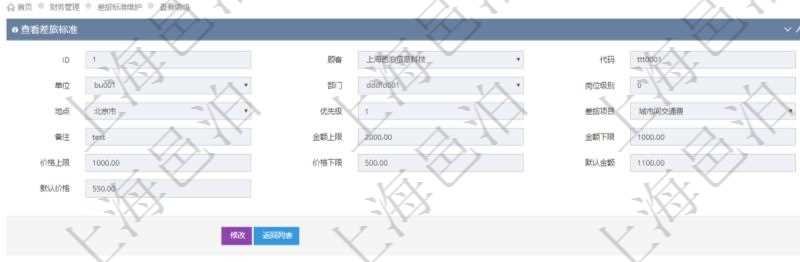 項(xiàng)目管理軟件財(cái)務(wù)管理系統(tǒng)差旅標(biāo)準(zhǔn)查詢列表返回差旅標(biāo)準(zhǔn)代碼、單位、部門、崗位級(jí)別、地點(diǎn)、優(yōu)先級(jí)、差旅項(xiàng)目、備注、金額上限、金額下限、價(jià)格上限、價(jià)格下限、默認(rèn)金額、默認(rèn)價(jià)格。