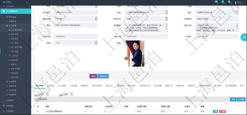 項目管理軟件人力資源管理模塊員工基本信息資料明細查詢除了包括姓名、代碼、描述、財務(wù)人、登錄賬戶、工號、性別、生日、入職日期、學(xué)歷、崗位、職稱、電話、傳真、電子郵件、單位、部門、直接主管、在職狀態(tài)、負責(zé)領(lǐng)域、標簽、崗位職責(zé)、自我介紹、年薪下限、年薪上限、年成本、資源、照片等信息還可以關(guān)聯(lián)查詢更多相關(guān)資料。
