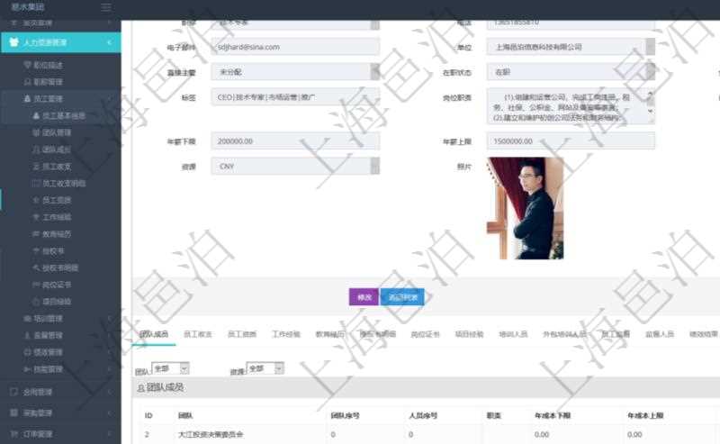 項(xiàng)目管理軟件人力資源管理模塊員工基本信息資料明細(xì)查詢除了包括姓名、代碼、描述、財務(wù)人、登錄賬戶、工號、性別、生日、入職日期、學(xué)歷、崗位、職稱、電話、傳真、電子郵件、單位、部門、直接主管、在職狀態(tài)、負(fù)責(zé)領(lǐng)域、標(biāo)簽、崗位職責(zé)、自我介紹、年薪下限、年薪上限、年成本、資源、照片等信息還可以關(guān)聯(lián)查詢更多相關(guān)資料。