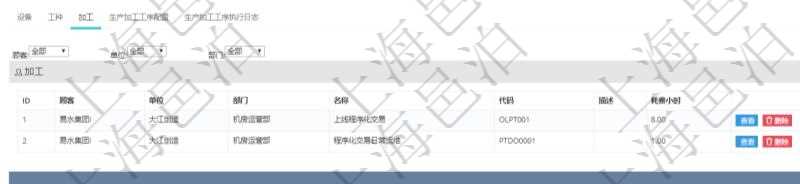 在項(xiàng)目管理軟件MES生產(chǎn)制造管理系統(tǒng)查看工廠信息時(shí)除了返回工廠信息，同時(shí)返回關(guān)聯(lián)的加工信息：?jiǎn)挝?、部門(mén)、名稱、代碼、描述、耗費(fèi)小時(shí)。