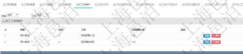 在項(xiàng)目管理軟件MES生產(chǎn)制造管理系統(tǒng)查詢加工明細(xì)信息時(shí)，還返回了關(guān)聯(lián)的加工工種維護(hù)：序號、工種、工時(shí)調(diào)整比率、描述。