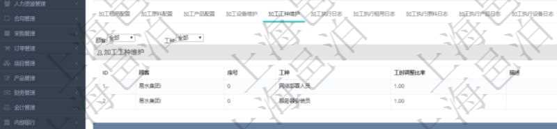 在項(xiàng)目管理軟件MES生產(chǎn)制造管理系統(tǒng)查詢(xún)加工明細(xì)信息時(shí)，還返回了關(guān)聯(lián)的加工工種維護(hù)：序號(hào)、工種、工時(shí)調(diào)整比率、描述。