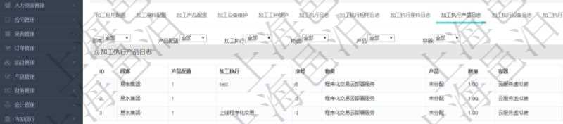 在項目管理軟件MES生產(chǎn)制造管理系統(tǒng)查詢加工明細信息時，還返回了關(guān)聯(lián)的加工執(zhí)行產(chǎn)品日志：產(chǎn)品配置、加工執(zhí)行、序號、物資、產(chǎn)品、數(shù)量、容器、描述。