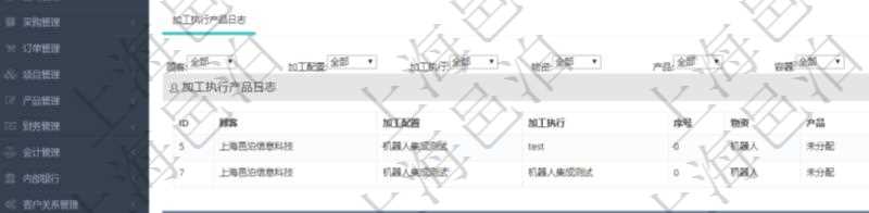 在項(xiàng)目管理軟件MES生產(chǎn)制造管理系統(tǒng)中查詢加工執(zhí)行產(chǎn)品日志返回的明細(xì)信息有：產(chǎn)品配置、加工配置、加工執(zhí)行、序號(hào)、物資、產(chǎn)品、數(shù)量、容器、描述。同時(shí)還會(huì)返回關(guān)聯(lián)的加工執(zhí)行產(chǎn)品日志：加工配置、加工執(zhí)行、序號(hào)、物資、產(chǎn)品、數(shù)量、容器、描述。